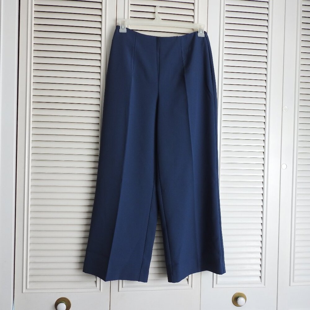 NWT Nine West Cropped Wide Leg High Rise Pants Pintuck Resolute Blue Size 4